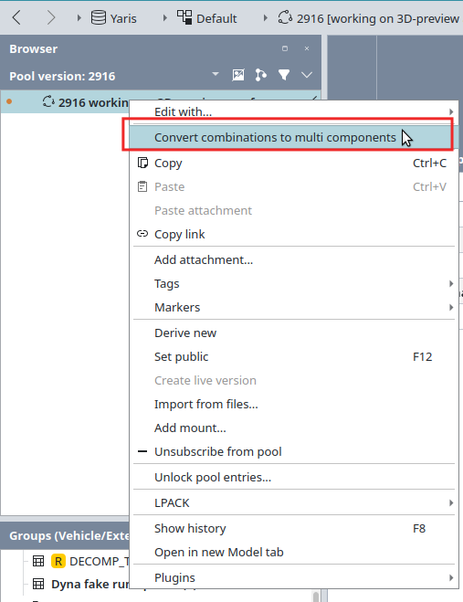 Example context menu entry for multi-components image