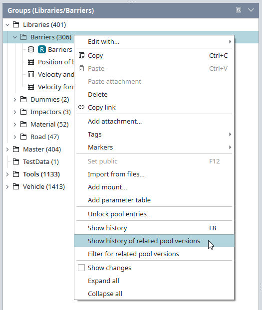 Show history of related pool versions image