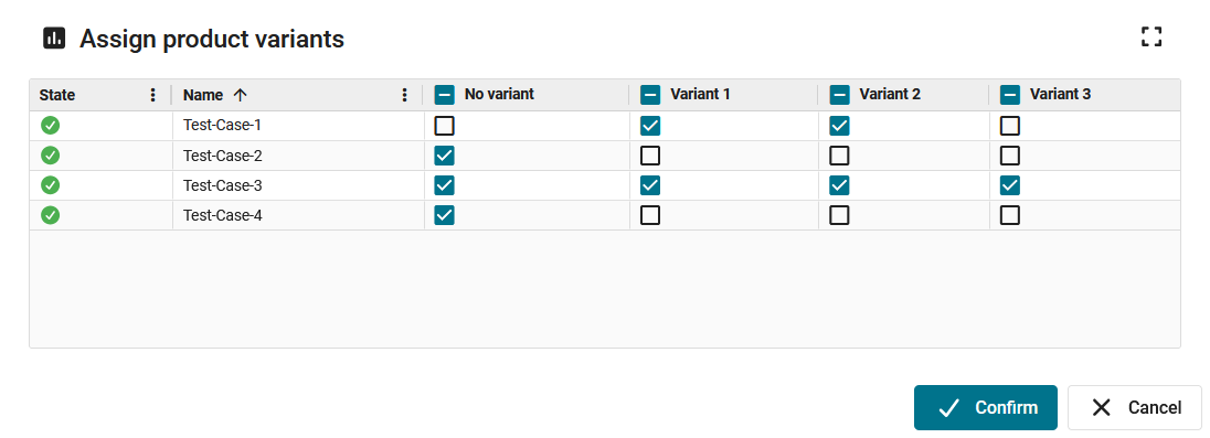 Example: 'Test-Case-3' has all check marks simultaneously image