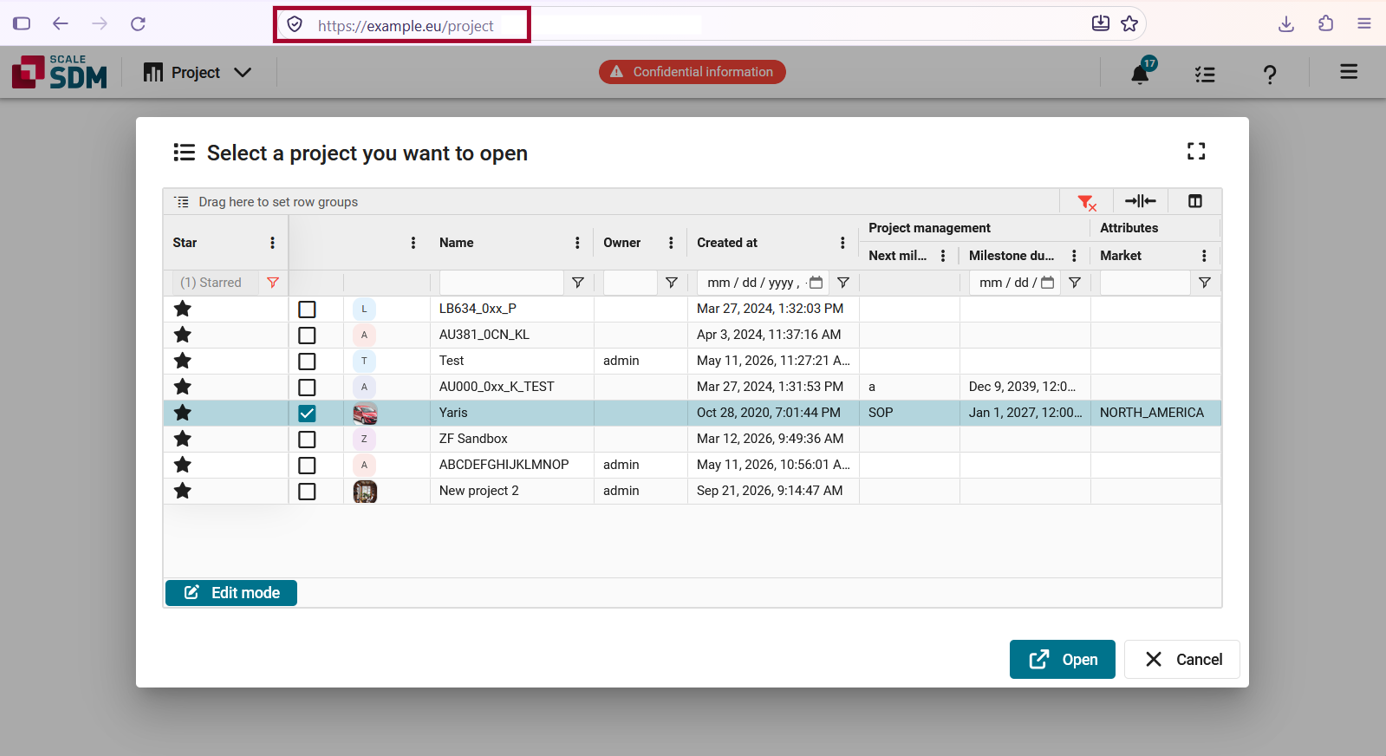 Project list displayed with /project route image